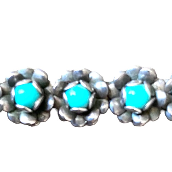 Sterling Silver Turquoise Floral Brooch - Picture 6 of 6